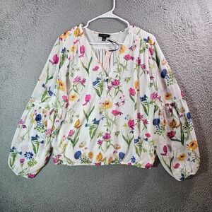 NEW Tamara H. Top Blouse‎ Women XL Colorful Floral Lined White